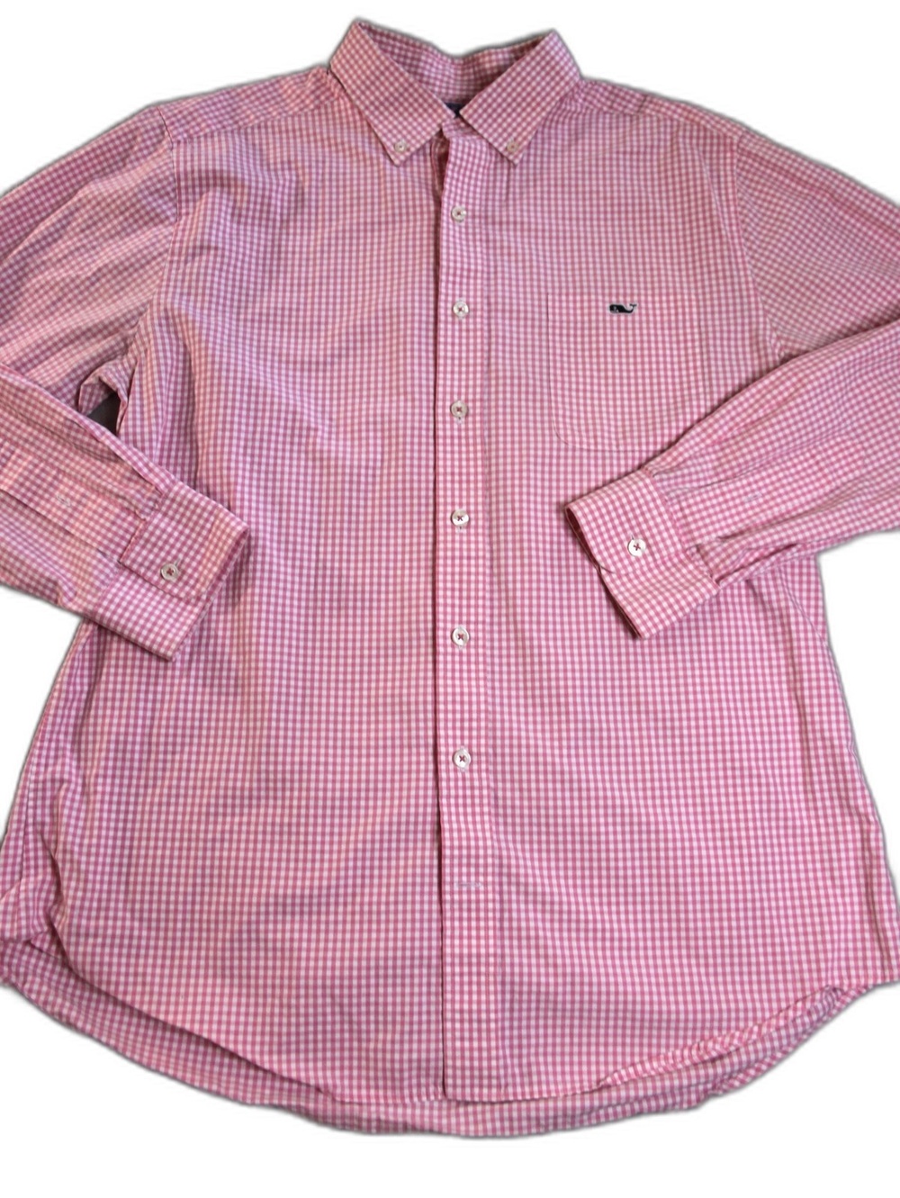 Vineyard Vines Shirt Mens L Pink Check Button Up Long Sleeve Slim Fit Tucker